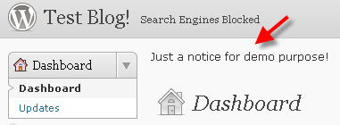 Notice on Wordpress admin dashboard